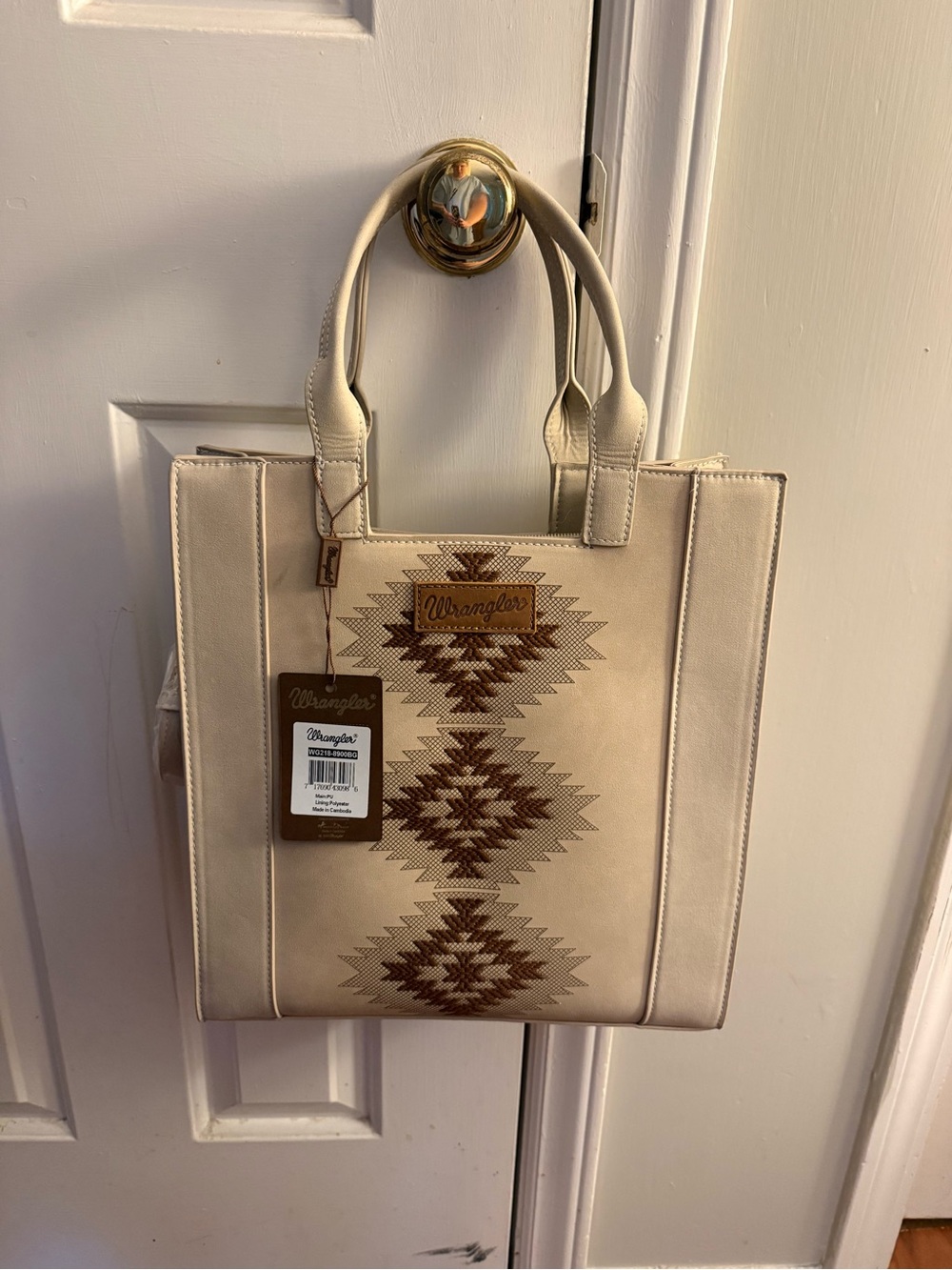 Wrangler Cream Tote with Brown Aztec Embroidery